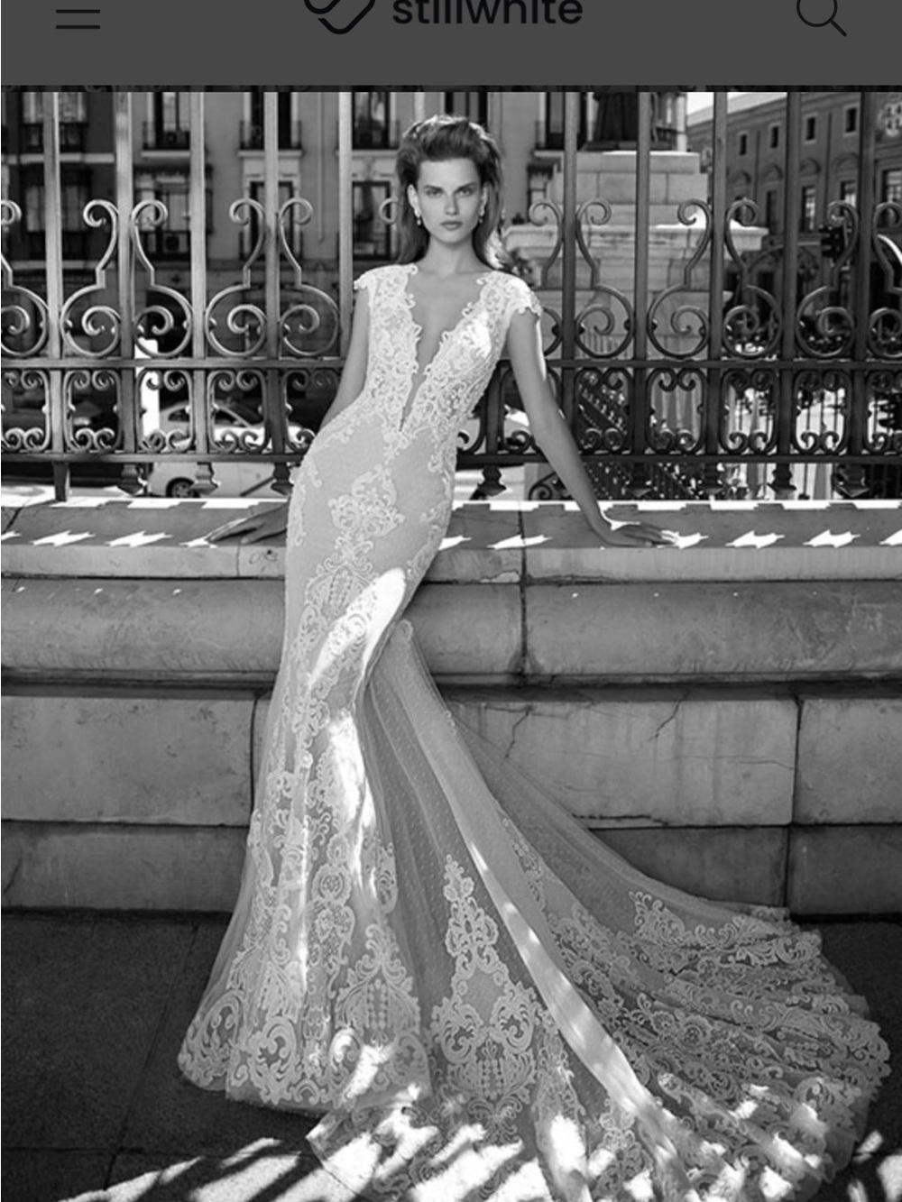 Lace-Detail Fitted Bridal Gown in White